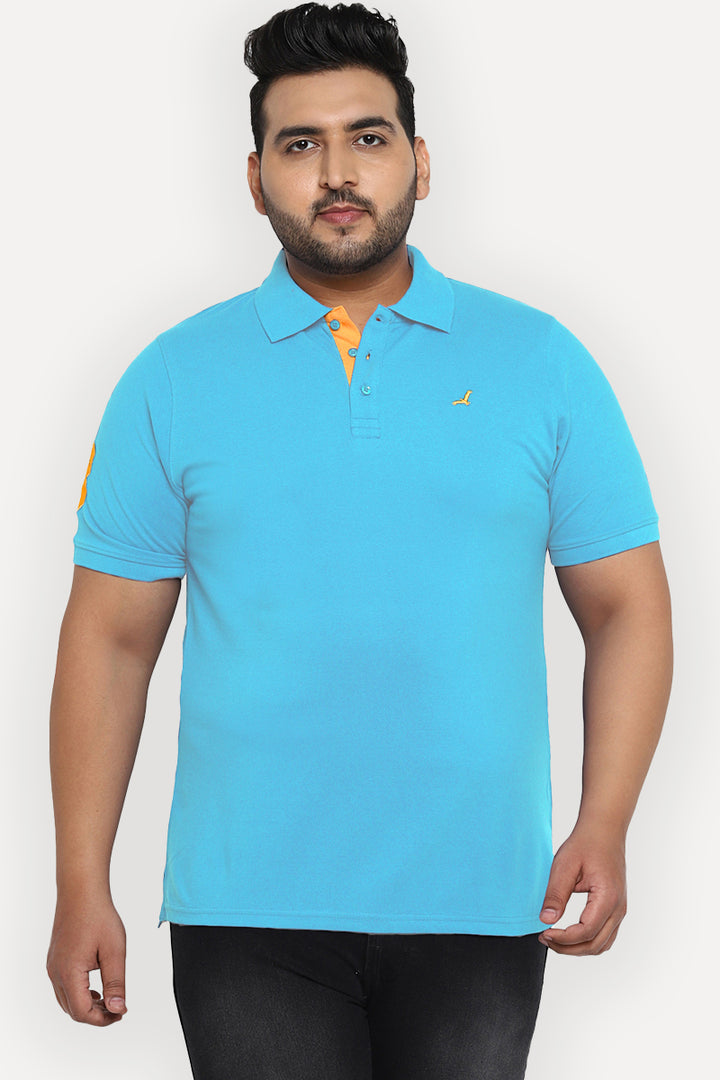 Polo Half Sleeves T-Shirt For Plus Size Men - Aqua Blue