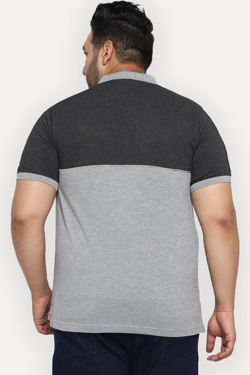 Polo Half Sleeves T-Shirt For Plus Size Men - Grey & Anthra Melange