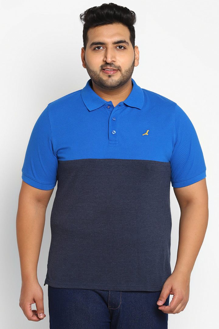 Men's Plus Size Polo Collar T-Shirt - Royal Blue & Navy Melange