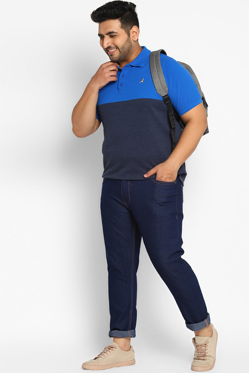Men's Plus Size Polo Collar T-Shirt - Royal Blue & Navy Melange