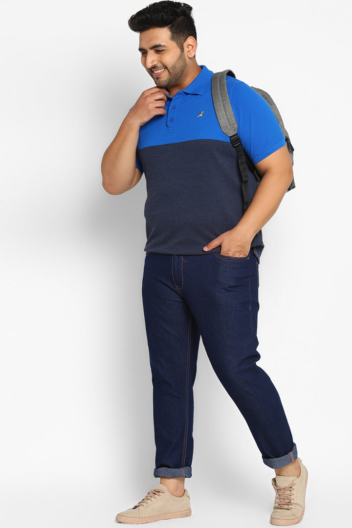 Men's Plus Size Polo Collar T-Shirt - Royal Blue & Navy Melange
