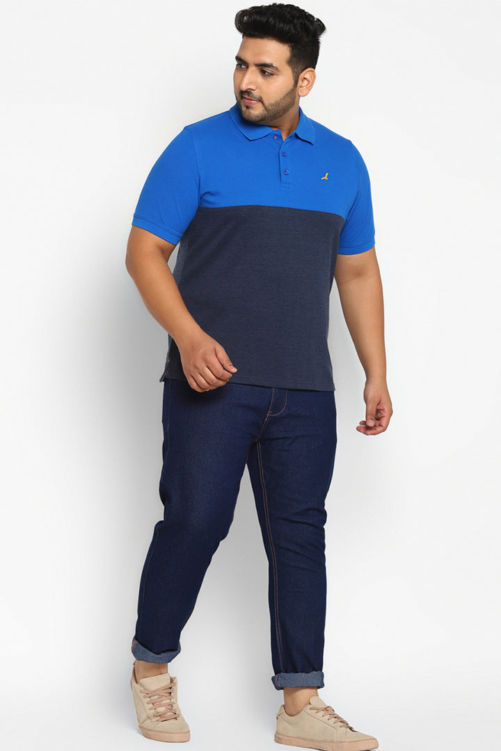 Men's Plus Size Polo Collar T-Shirt - Royal Blue & Navy Melange