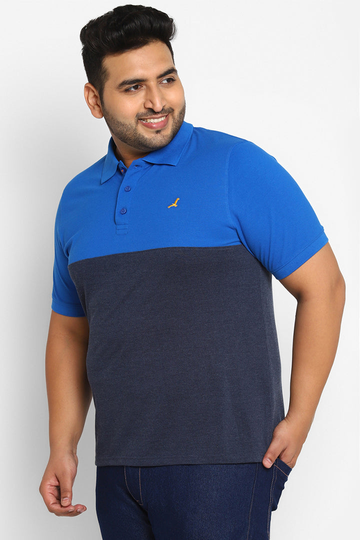 Men's Plus Size Polo Collar T-Shirt - Royal Blue & Navy Melange