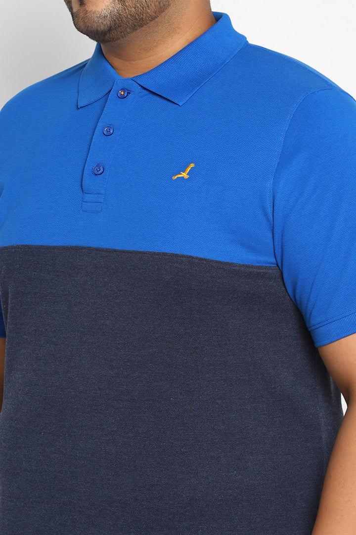 Men's Plus Size Polo Collar T-Shirt - Royal Blue & Navy Melange