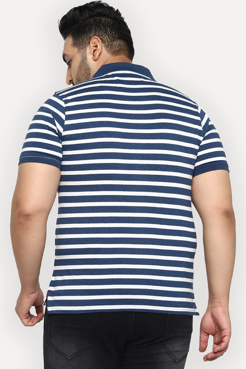 Polo Half Sleeves T-Shirt For Plus Size Men - White & Navy Melange