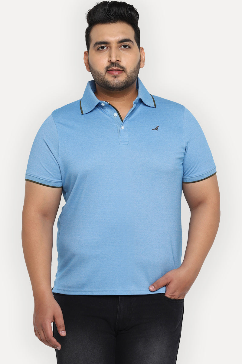 Men's Plus Size Polo Collar T-Shirt - Blue (Birdeye Knit)