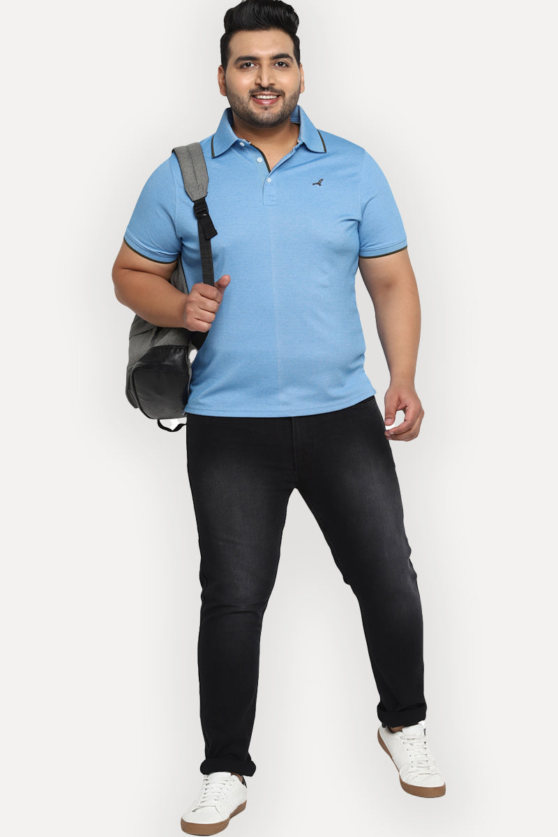 Men's Plus Size Polo Collar T-Shirt - Blue (Birdeye Knit)