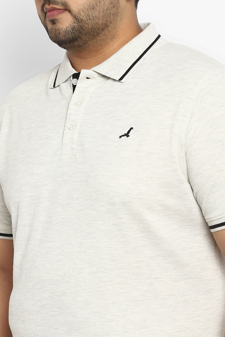 Polo Half Sleeves T-Shirt For Plus Size Men - OatMeal Melange