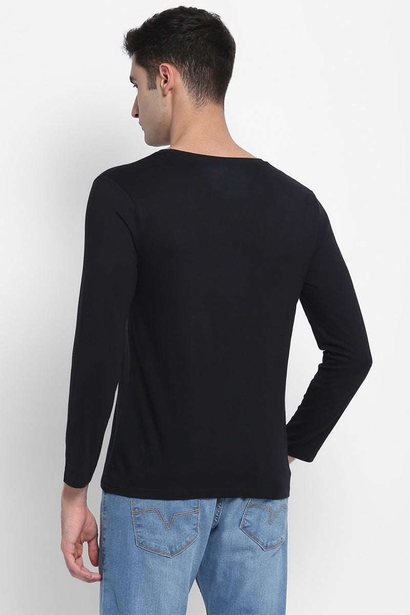 Men's Round Neck Full Sleeves Cotton T-Shirt - Black (Clearance - No Exchange No Return)