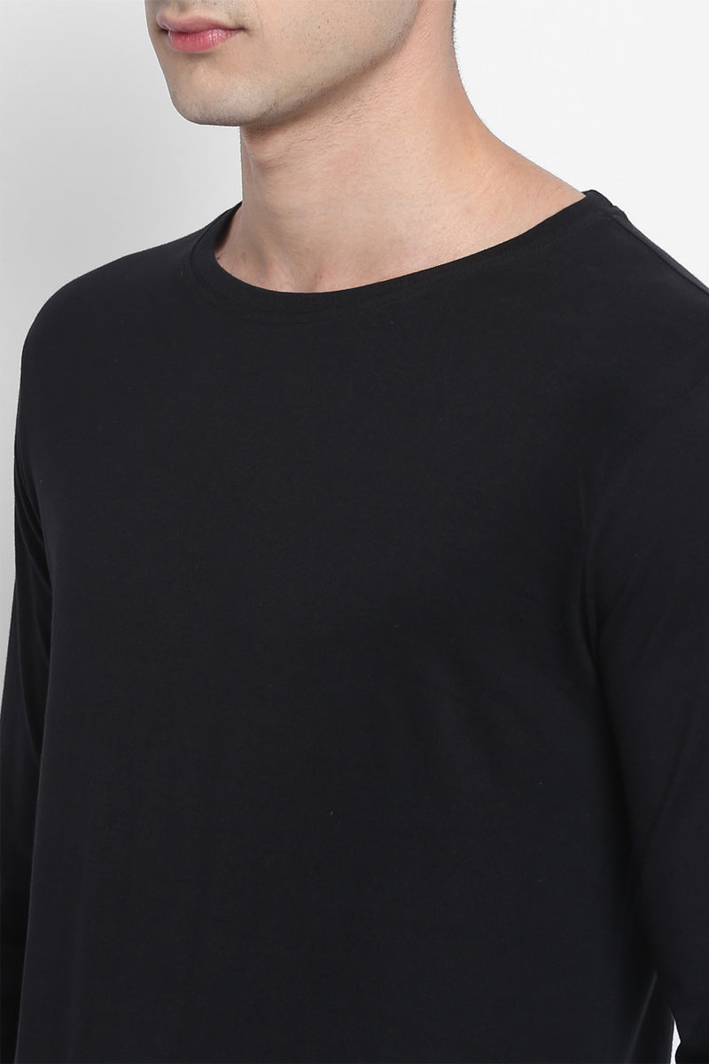 Men's Round Neck Full Sleeves Cotton T-Shirt - Black (Clearance - No Exchange No Return)