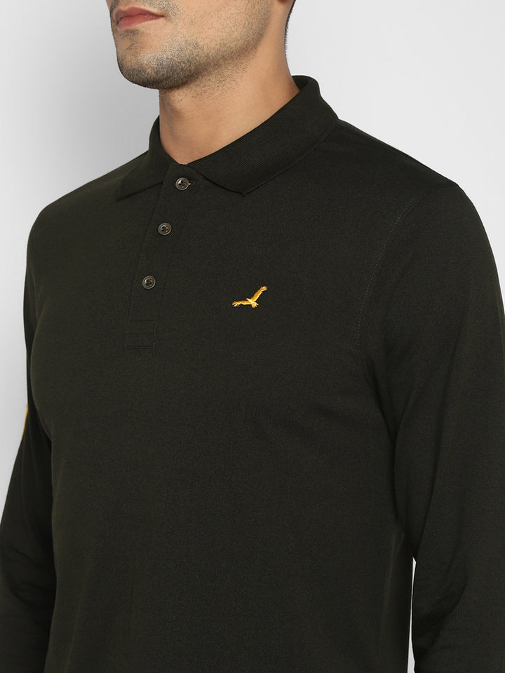 Cotton Poly Blend Men's Polo Collar Full Sleeves T-Shirt - Dark Olive