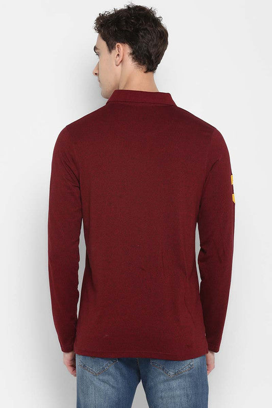 Men's Polo Collar Full Sleeves T-Shirt - Tibetan Red