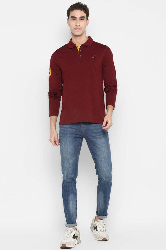 Men's Polo Collar Full Sleeves T-Shirt - Tibetan Red