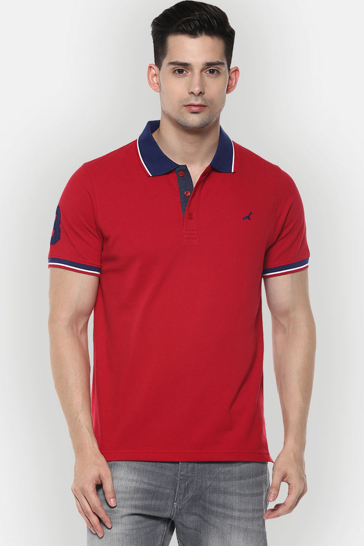 Men's Polo Collar T-Shirt - Red with Contrast Collar