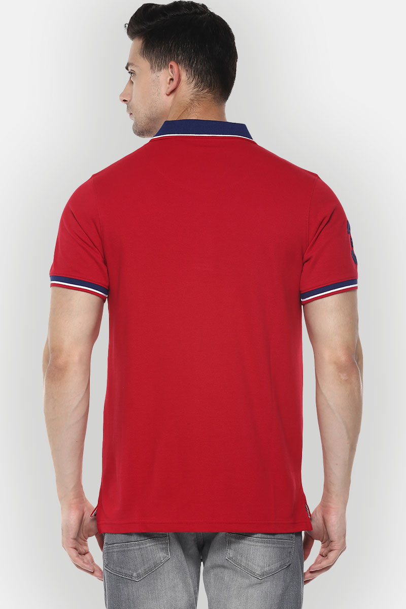 Men's Polo Collar T-Shirt - Red with Contrast Collar