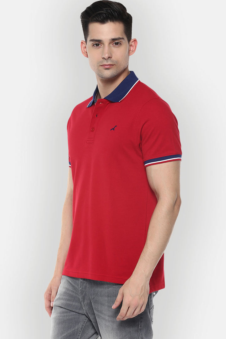 Men's Polo Collar T-Shirt - Red with Contrast Collar