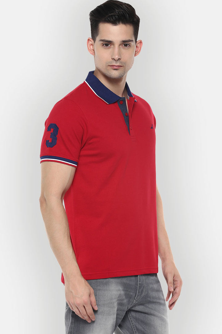 Men's Polo Collar T-Shirt - Red with Contrast Collar