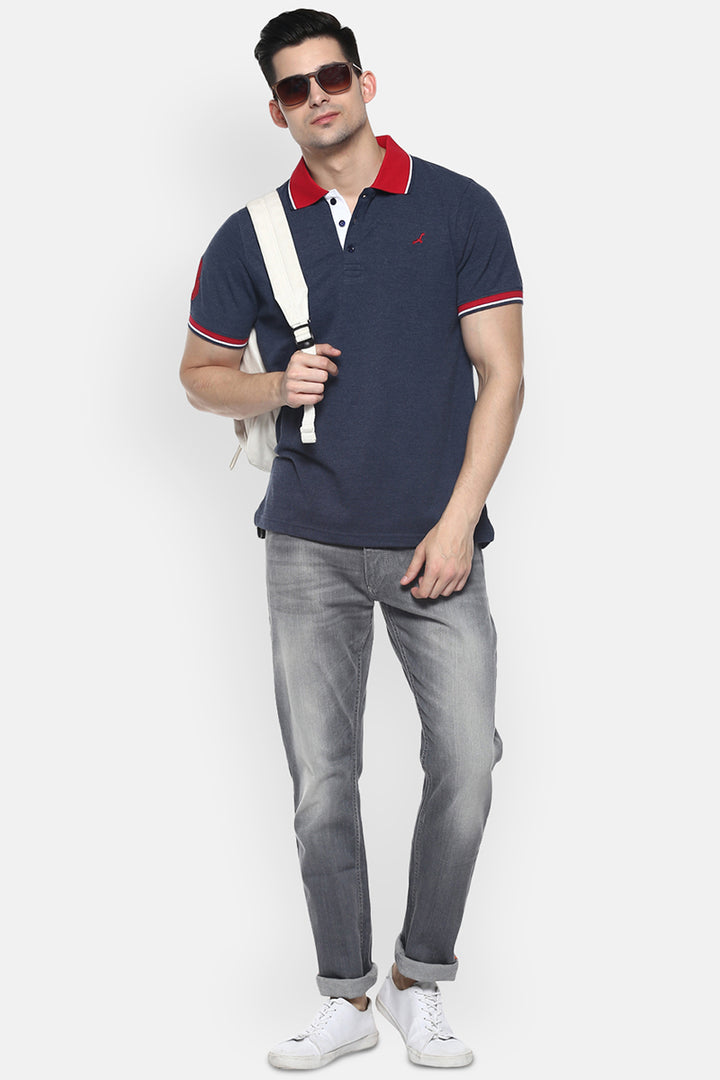 Men's Polo Collar T-Shirt - Navy Melange