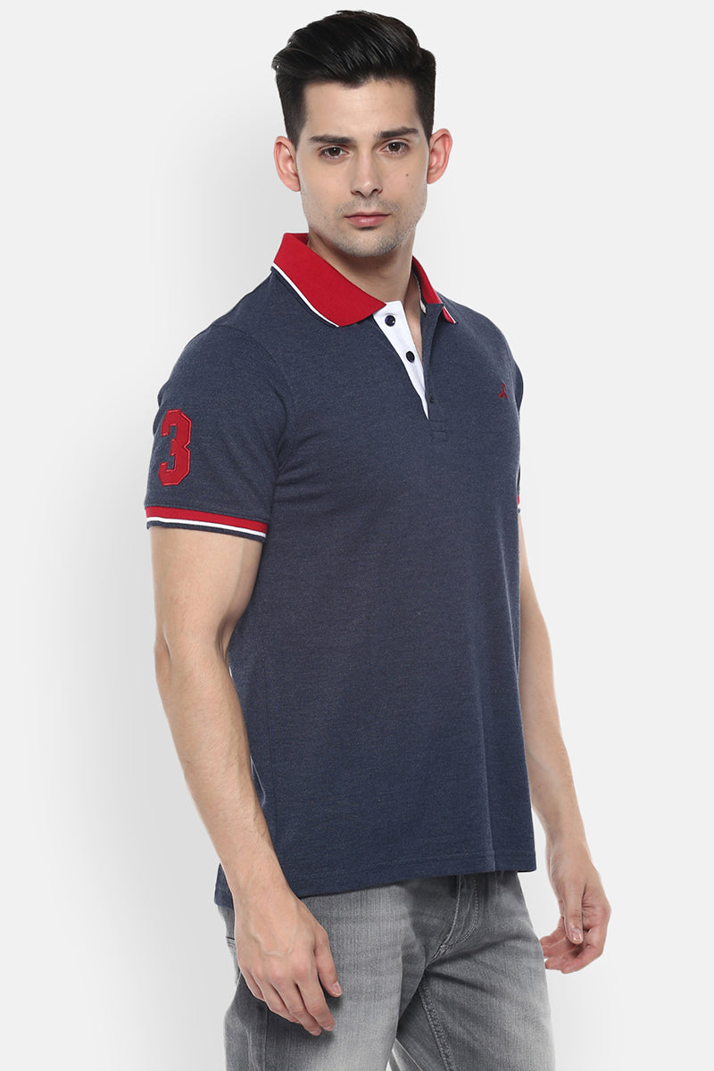 Men's Polo Collar T-Shirt - Navy Melange