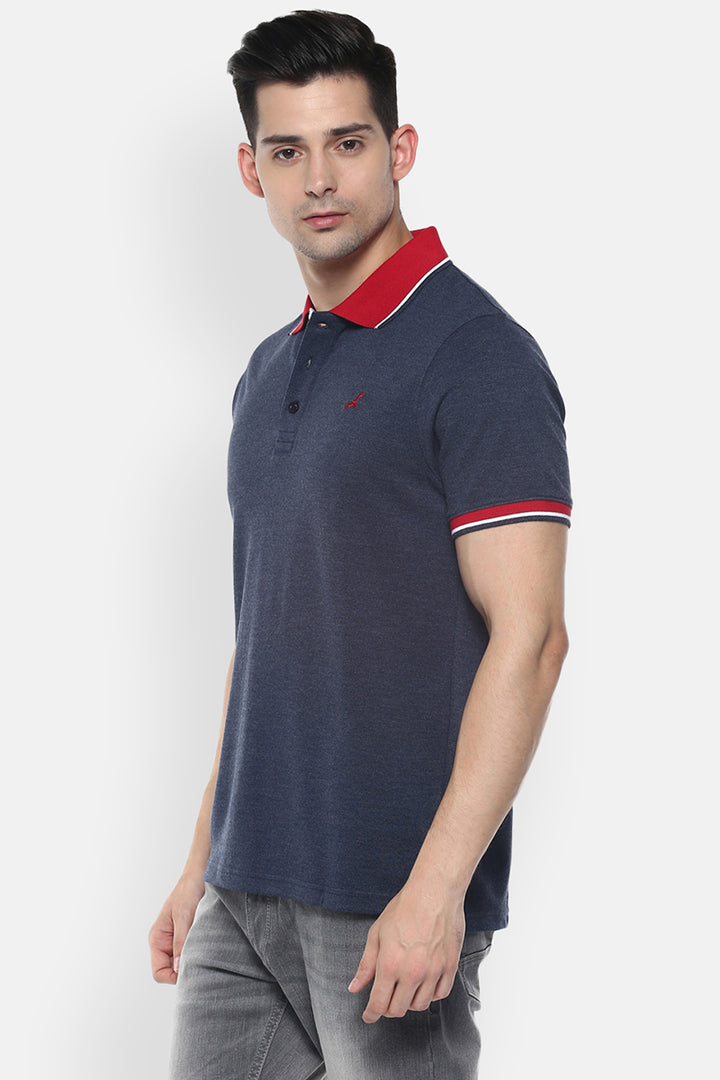 Men's Polo Collar T-Shirt - Navy Melange