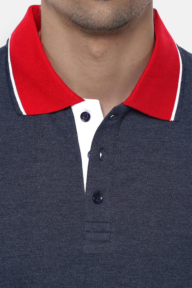 Men's Polo Collar T-Shirt - Navy Melange