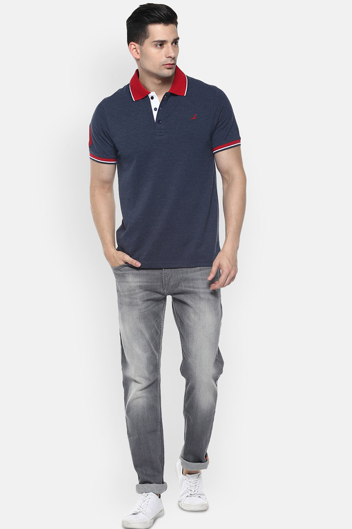 Men's Polo Collar T-Shirt - Navy Melange