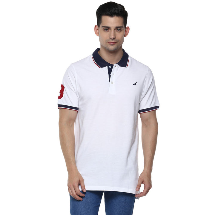 Men's Polo Collar T-Shirt - White & Blue