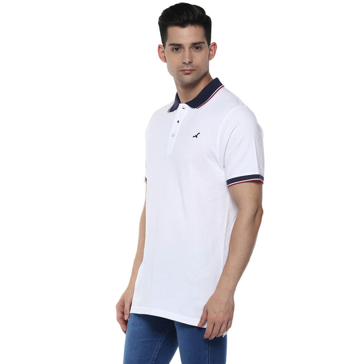 Men's Polo Collar T-Shirt - White & Blue