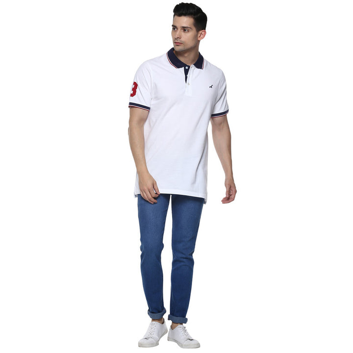 Men's Polo Collar T-Shirt - White & Blue