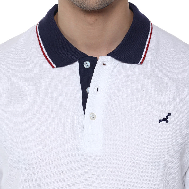 Men's Polo Collar T-Shirt - White & Blue