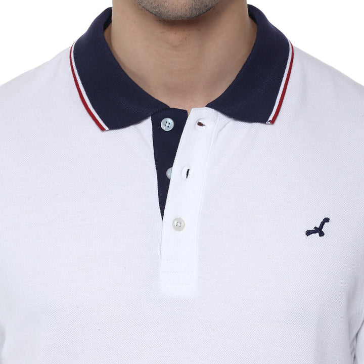 Men's Polo Collar T-Shirt - White & Blue