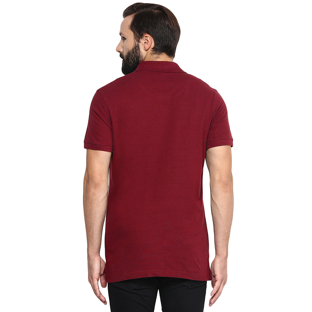 Men's Polo Collar T-Shirt -Burgundy