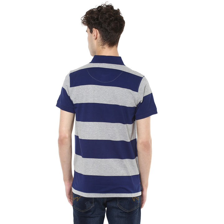Men's Polo Collar T-Shirt - Blue & Grey Melange