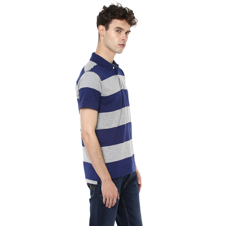 Men's Polo Collar T-Shirt - Blue & Grey Melange