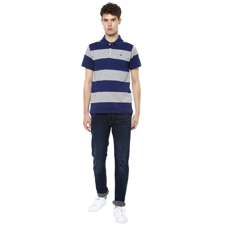 Men's Polo Collar T-Shirt - Blue & Grey Melange