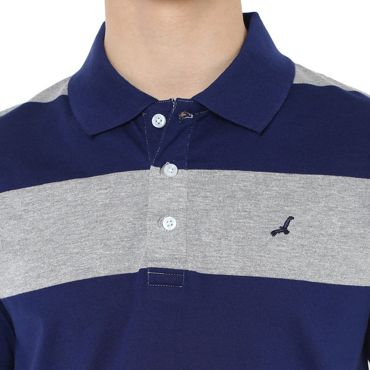 Men's Polo Collar T-Shirt - Blue & Grey Melange