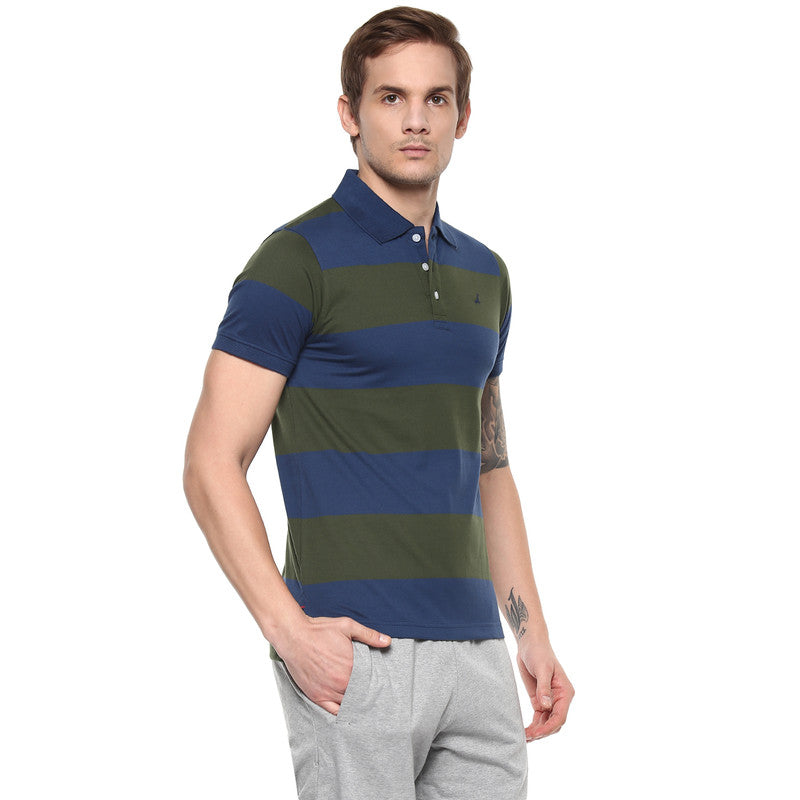 Men's Polo Collar T-Shirt - Blue & Green