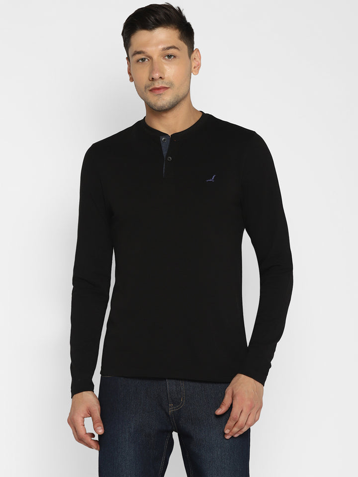 Men's Henley Full Sleeves T-Shirt - Black