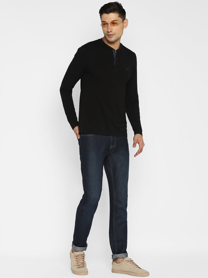 Men's Henley Full Sleeves T-Shirt - Black