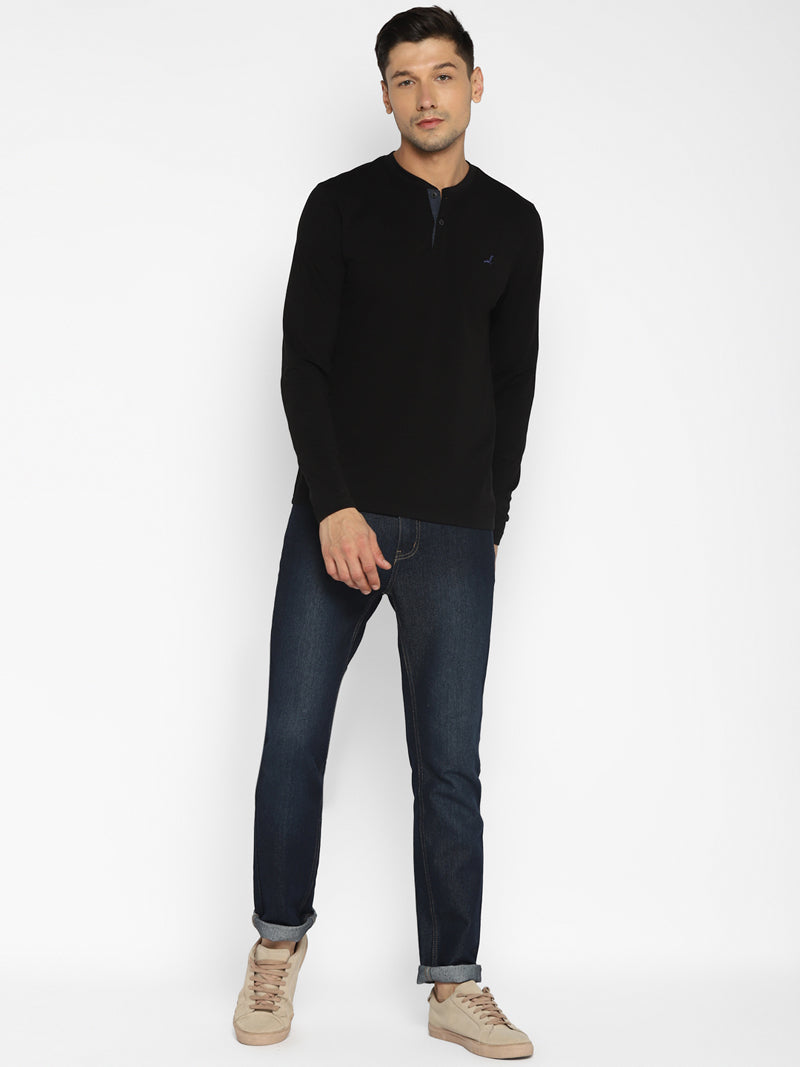 Men's Henley Full Sleeves T-Shirt - Black
