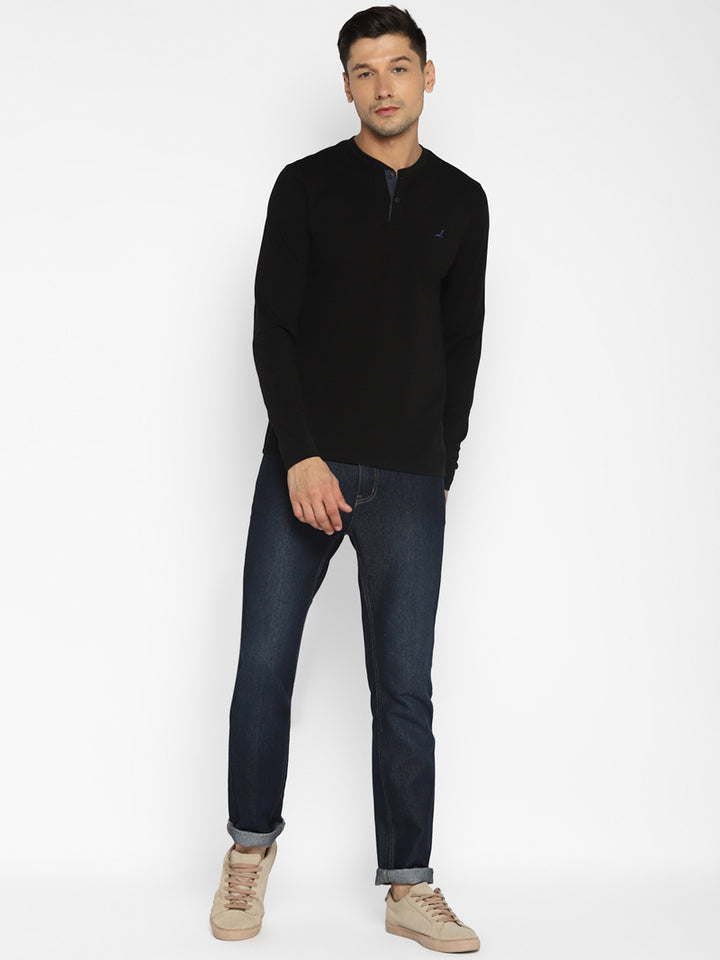 Men's Henley Full Sleeves T-Shirt - Black