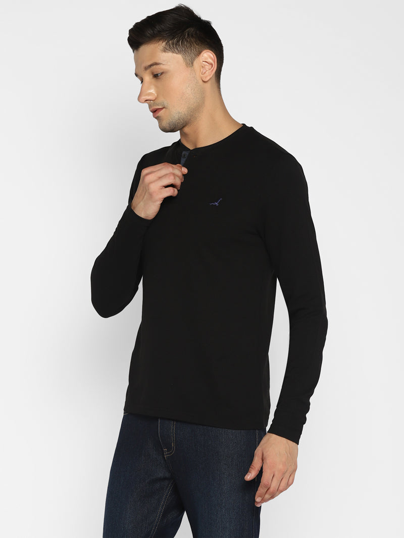 Men's Henley Full Sleeves T-Shirt - Black