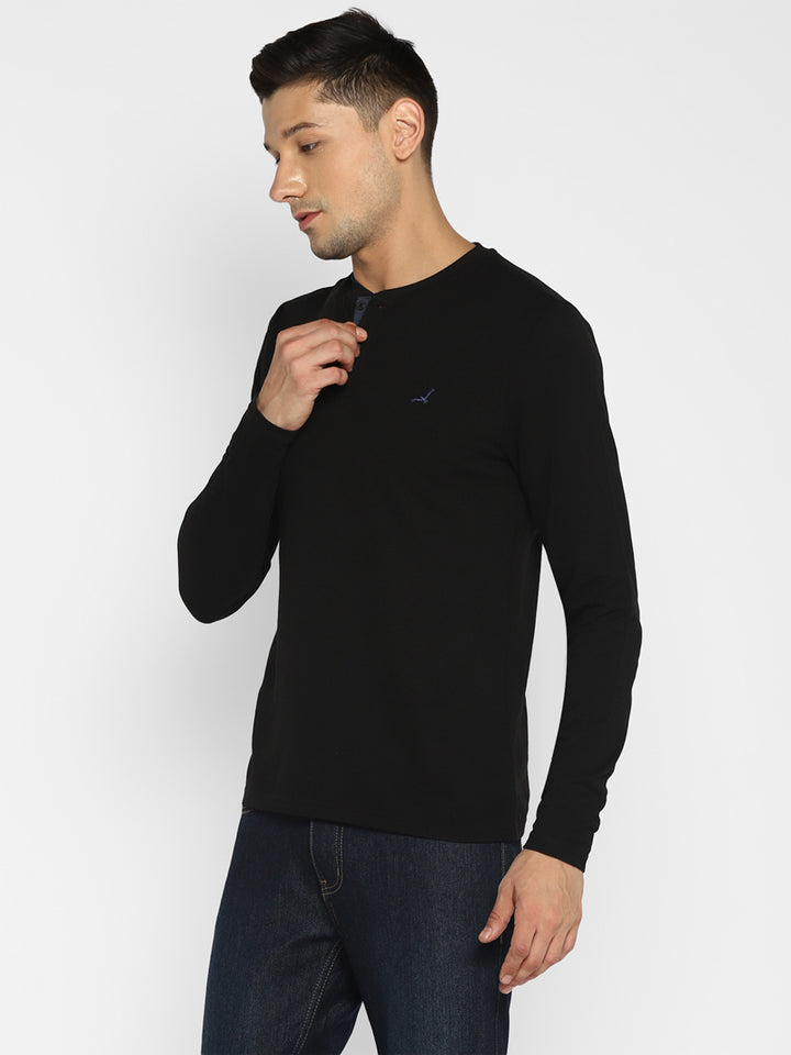 Men's Henley Full Sleeves T-Shirt - Black