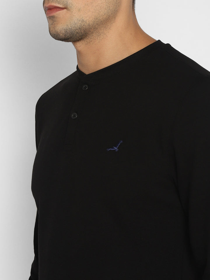 Men's Henley Full Sleeves T-Shirt - Black