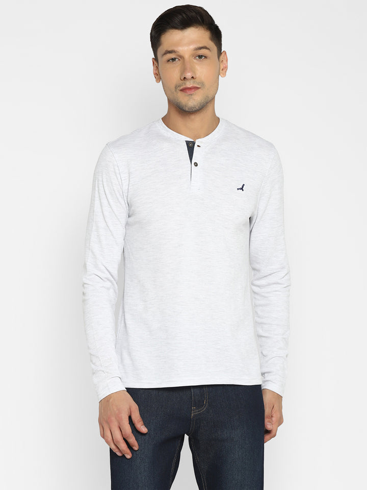 Men's Henley Full Sleeves T-Shirt - Ecru Melange
