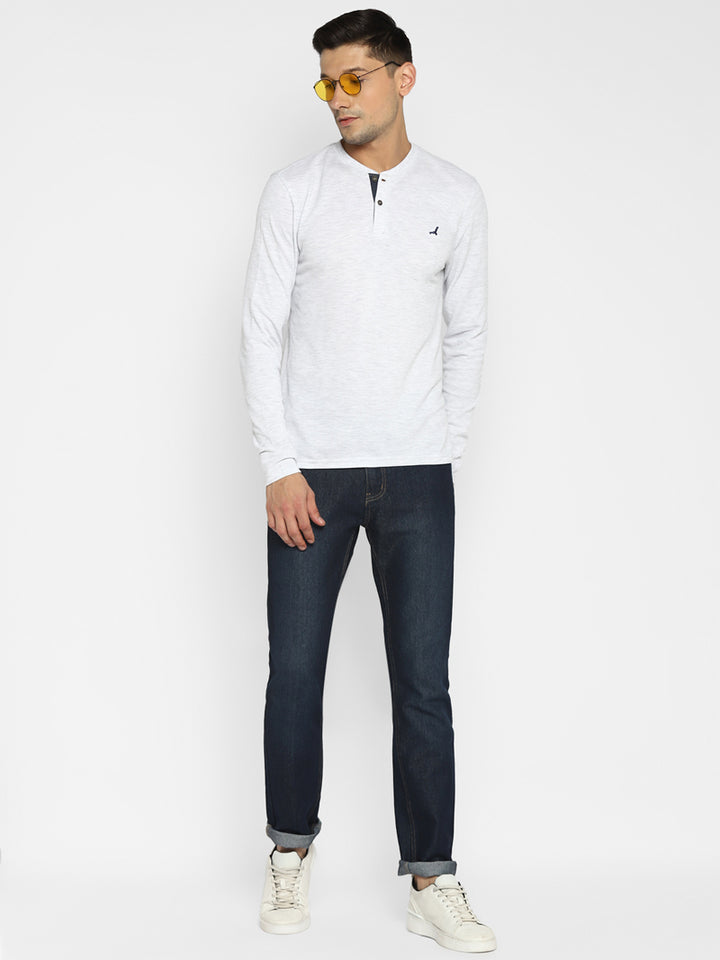Men's Henley Full Sleeves T-Shirt - Ecru Melange
