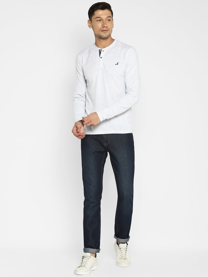 Men's Henley Full Sleeves T-Shirt - Ecru Melange