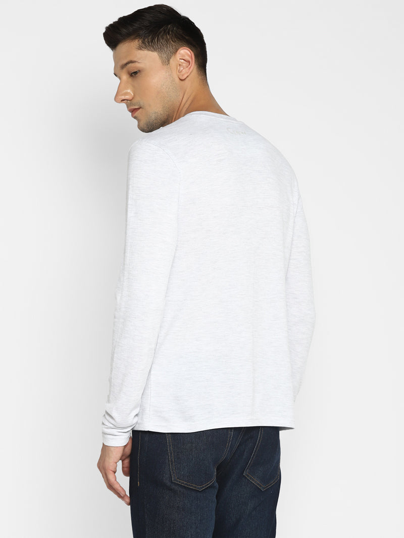 Men's Henley Full Sleeves T-Shirt - Ecru Melange