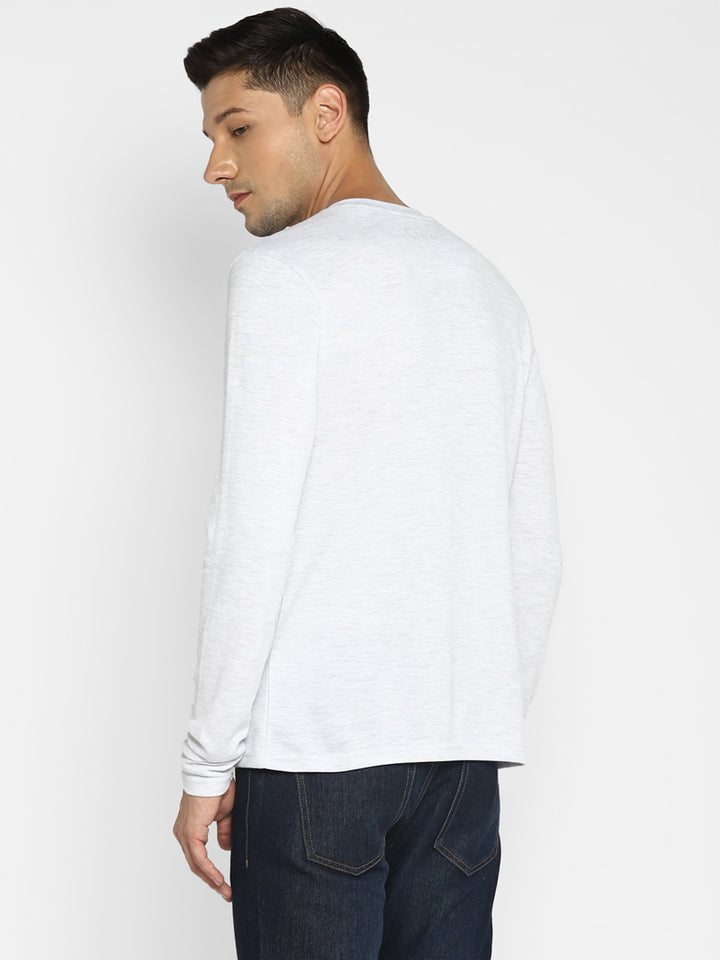 Men's Henley Full Sleeves T-Shirt - Ecru Melange