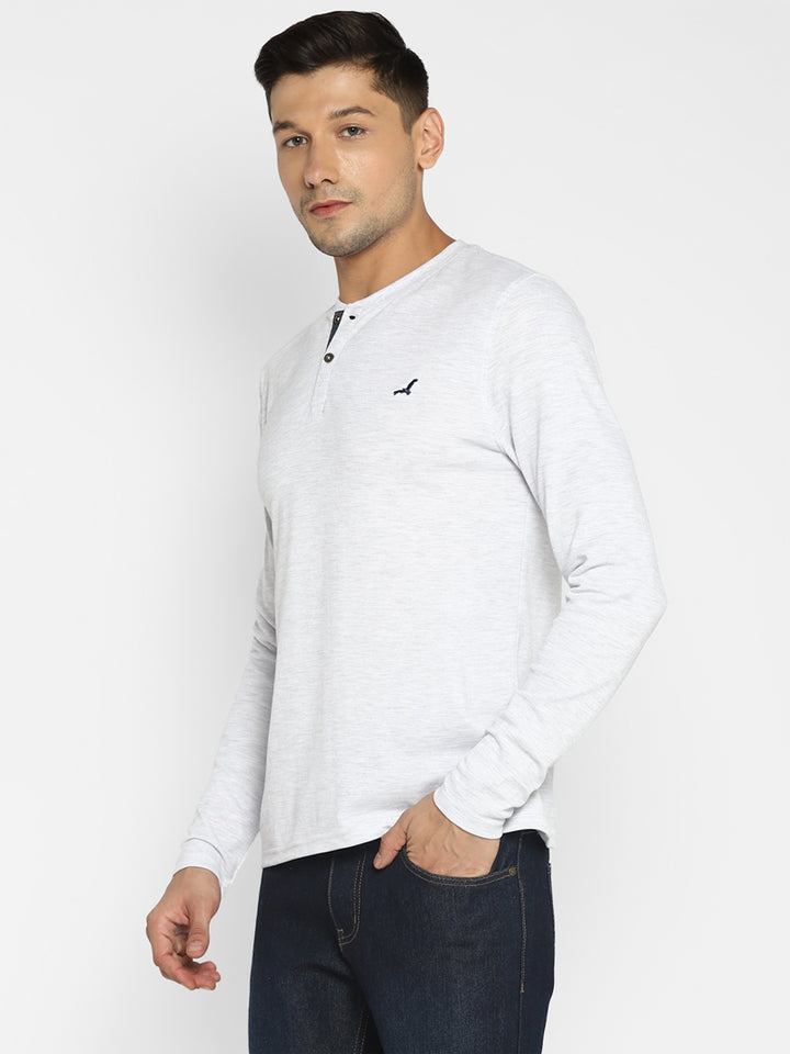 Men's Henley Full Sleeves T-Shirt - Ecru Melange